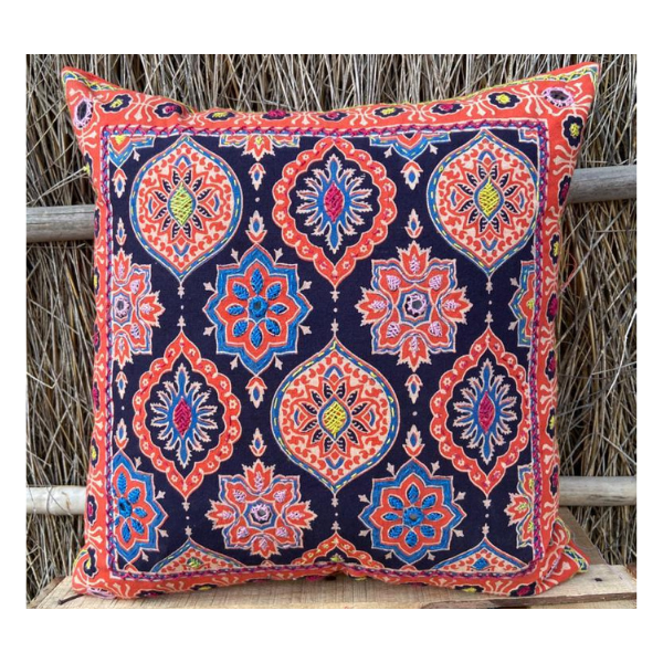 Ajrakh embroidery work Cushion Cover (16x16)"